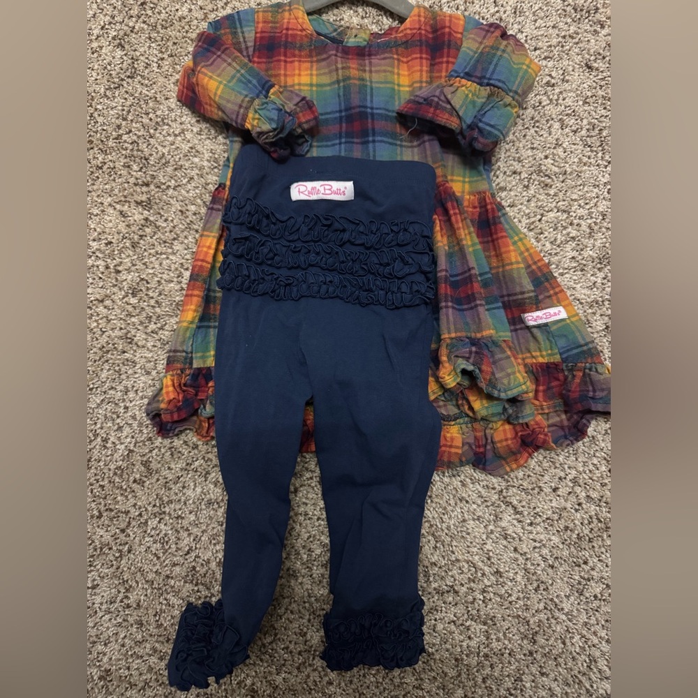 Ruffle butts Plaid and Navy ruffle pants set